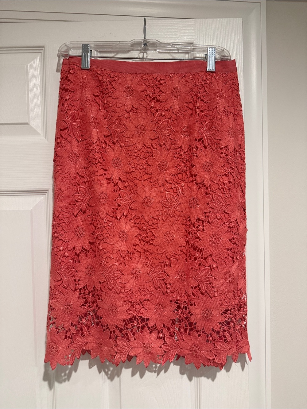 White House Black Market Coral Floral Lace Midi Skirt